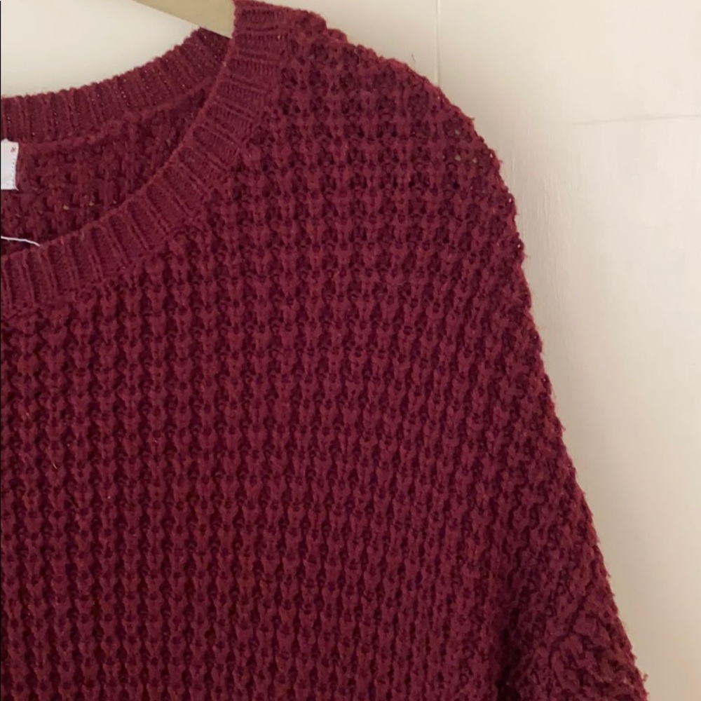 Burgundy Dark Wine Red Waffle Knit Sweater